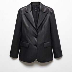 Mango Black Faux Leather Blazer